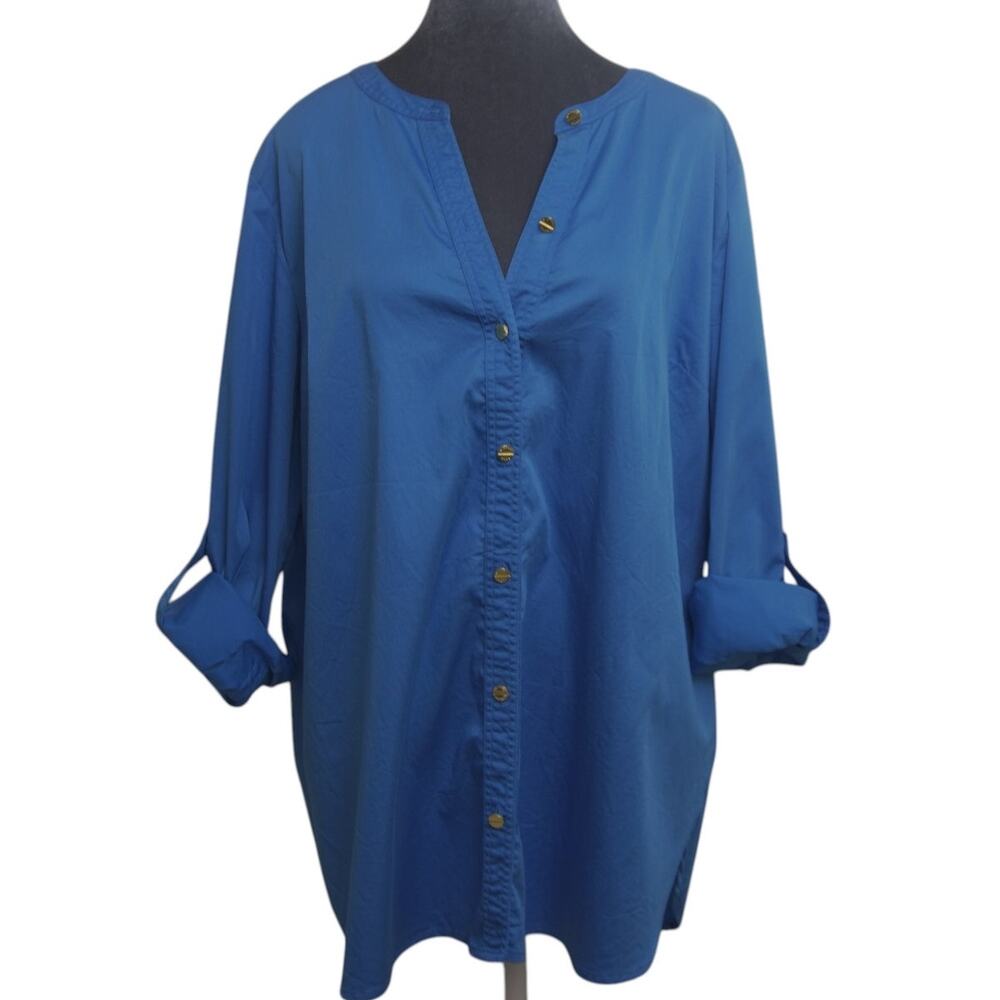 MICHAEL Michael Kors Cobalt Blue Button-Down Shirt XL Gold Buttons